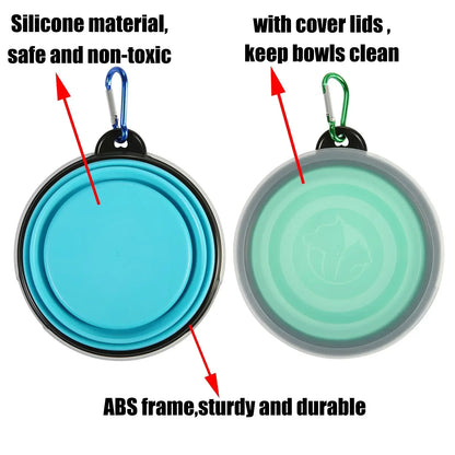 Pet Collapsible Black Frame Bowl Keychain Portable Travel Food Water Dish Dog Cat BPA Free Silicone Lightweight Pet Feeding Bowl