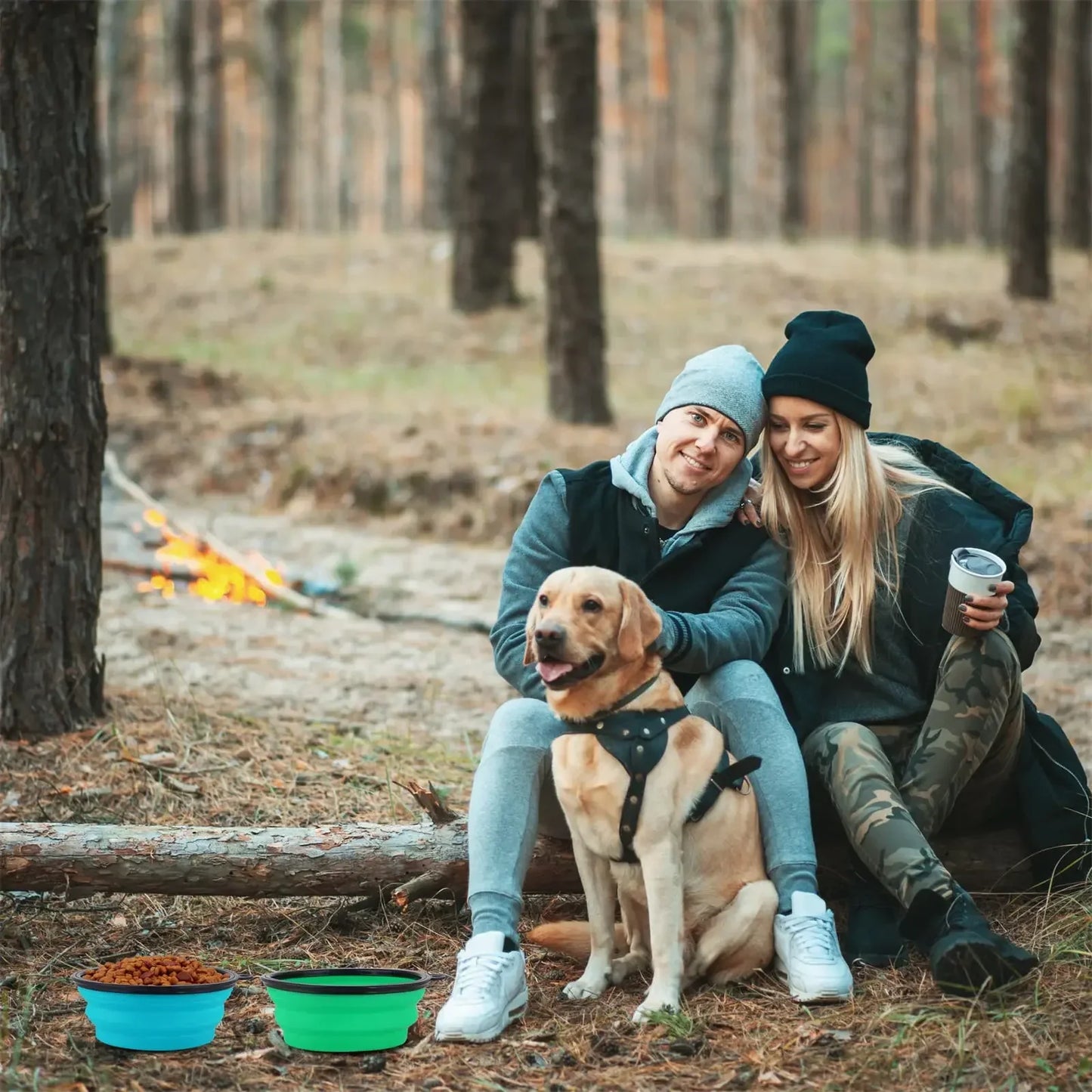 Pet Collapsible Black Frame Bowl Keychain Portable Travel Food Water Dish Dog Cat BPA Free Silicone Lightweight Pet Feeding Bowl